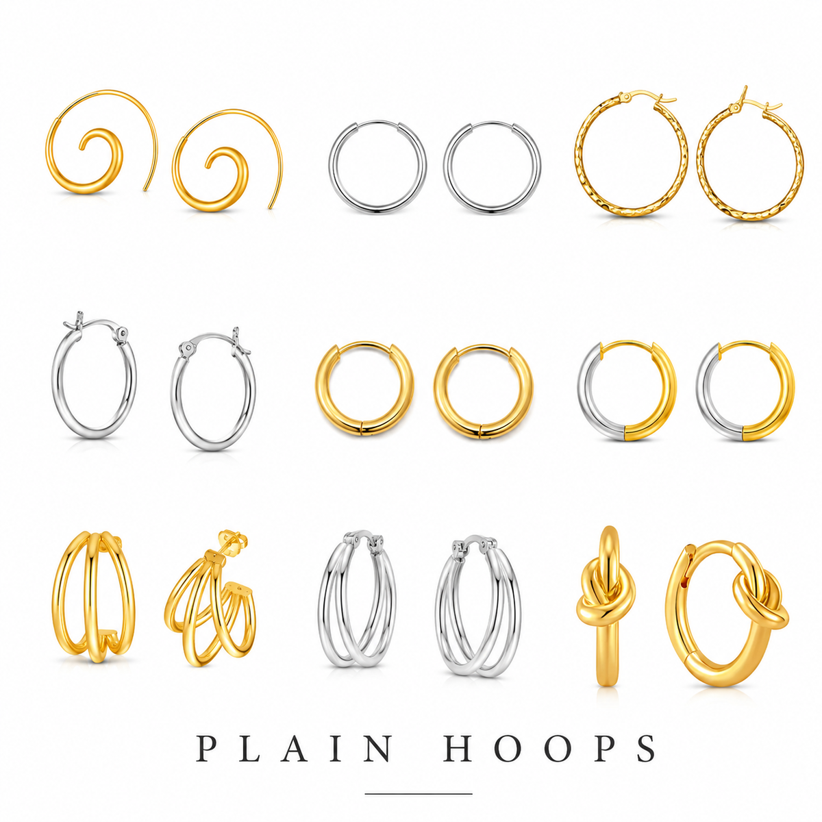 Plain Hoops - Gold (GP) or Silver (RP)