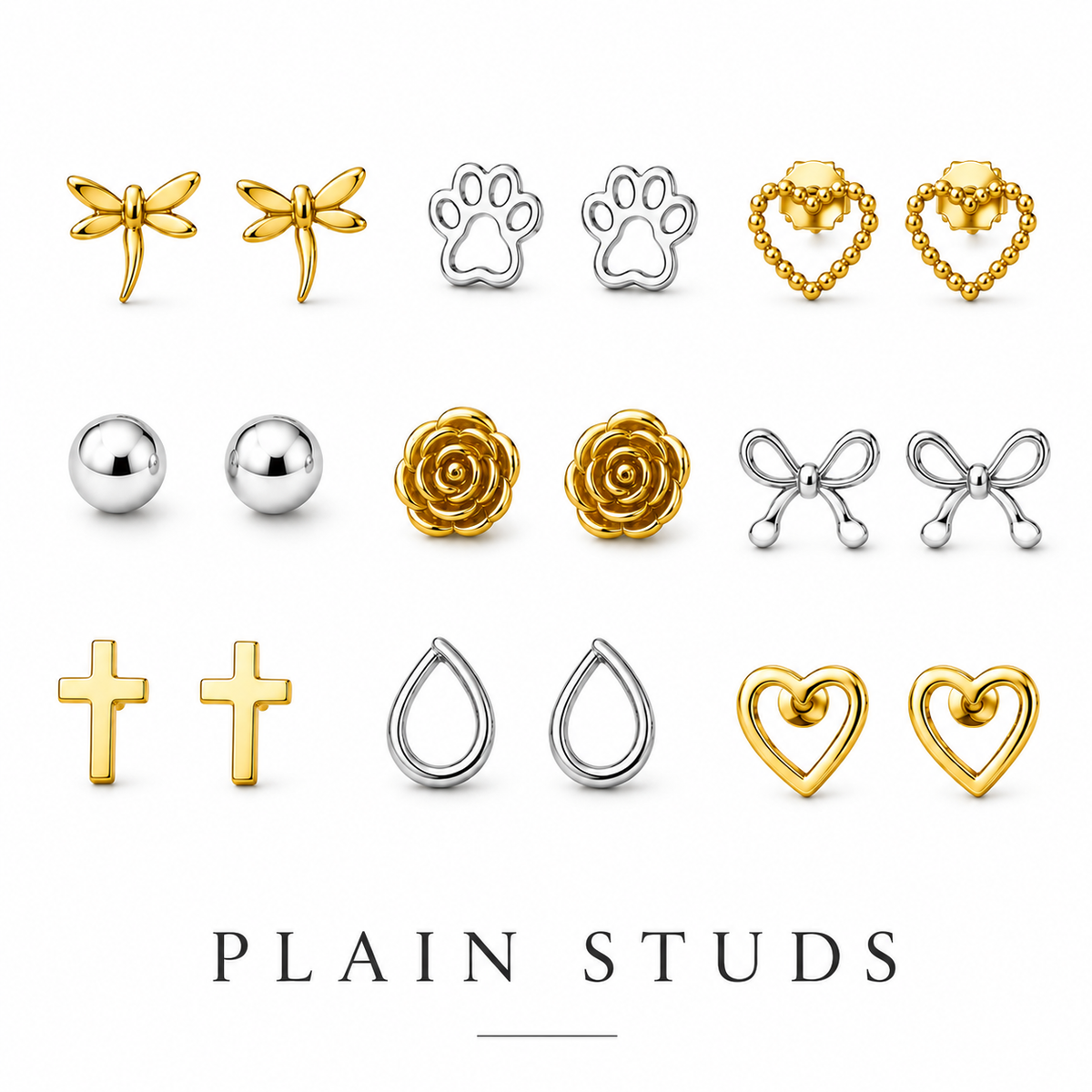 Plain Studs - Gold (GP) or Silver (RP)