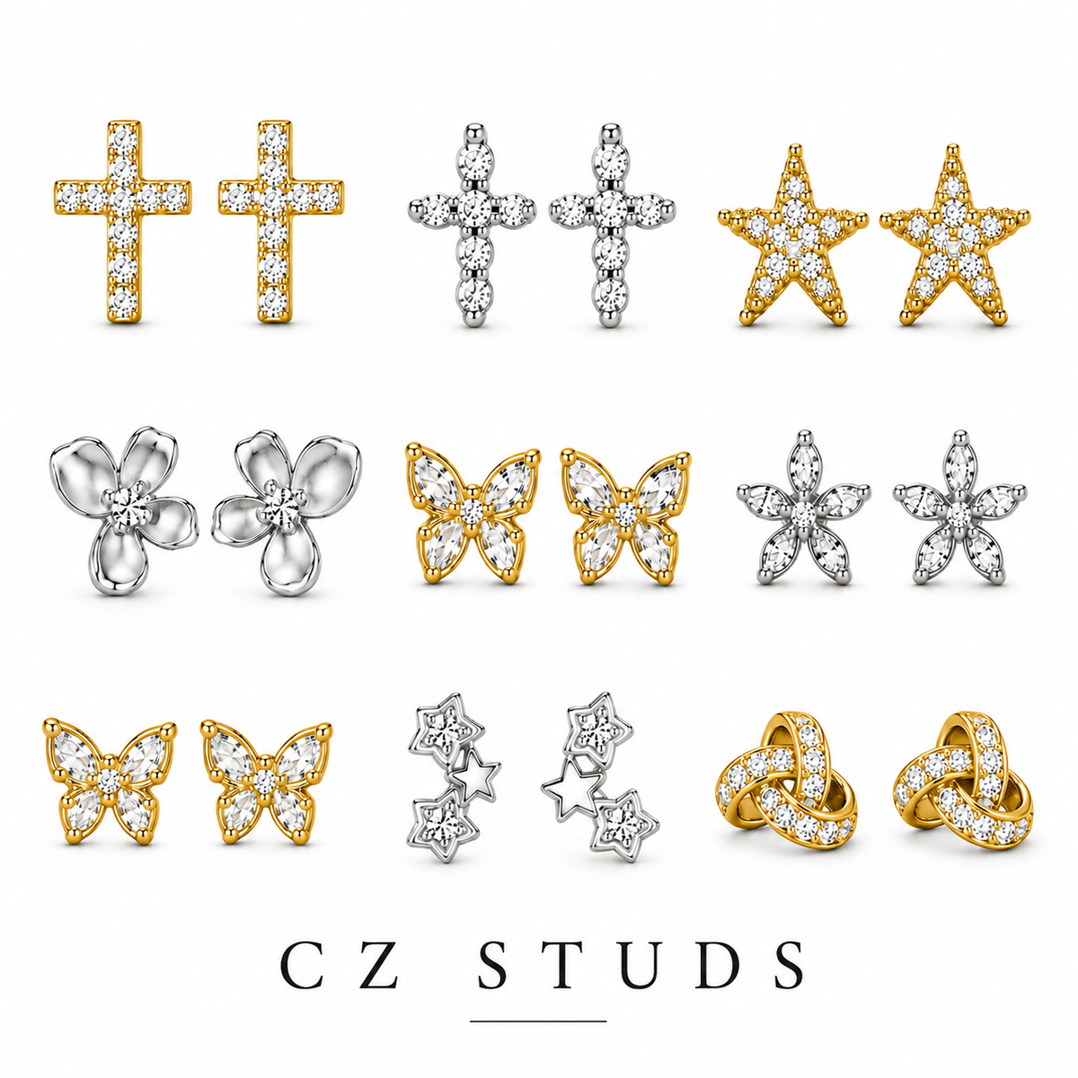 CZ Studs - Gold (GP) or Silver (RP)