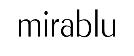 Black 'mirablu' logo on a white background
